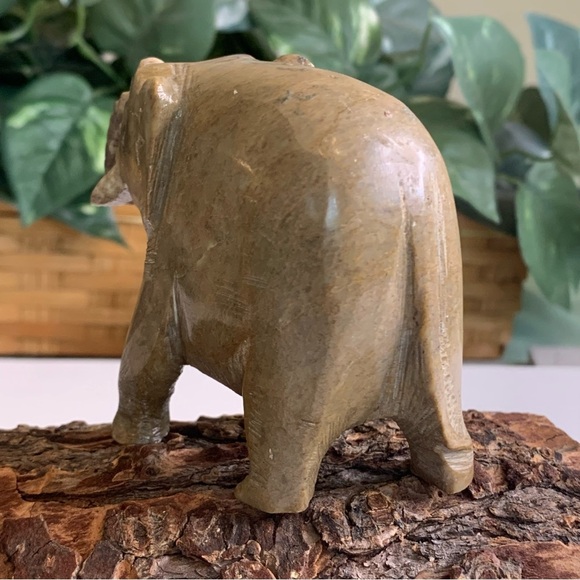 Vintage Soapstone Elephant Figurine Hand Carved Stone Lucky Animal 3.5"x3" 340g - Picture 4 of 13